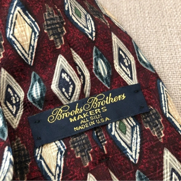 Brooks brothers makers all silk necktie Thai made in the USA Burgundy diamond - Picture 2 of 2